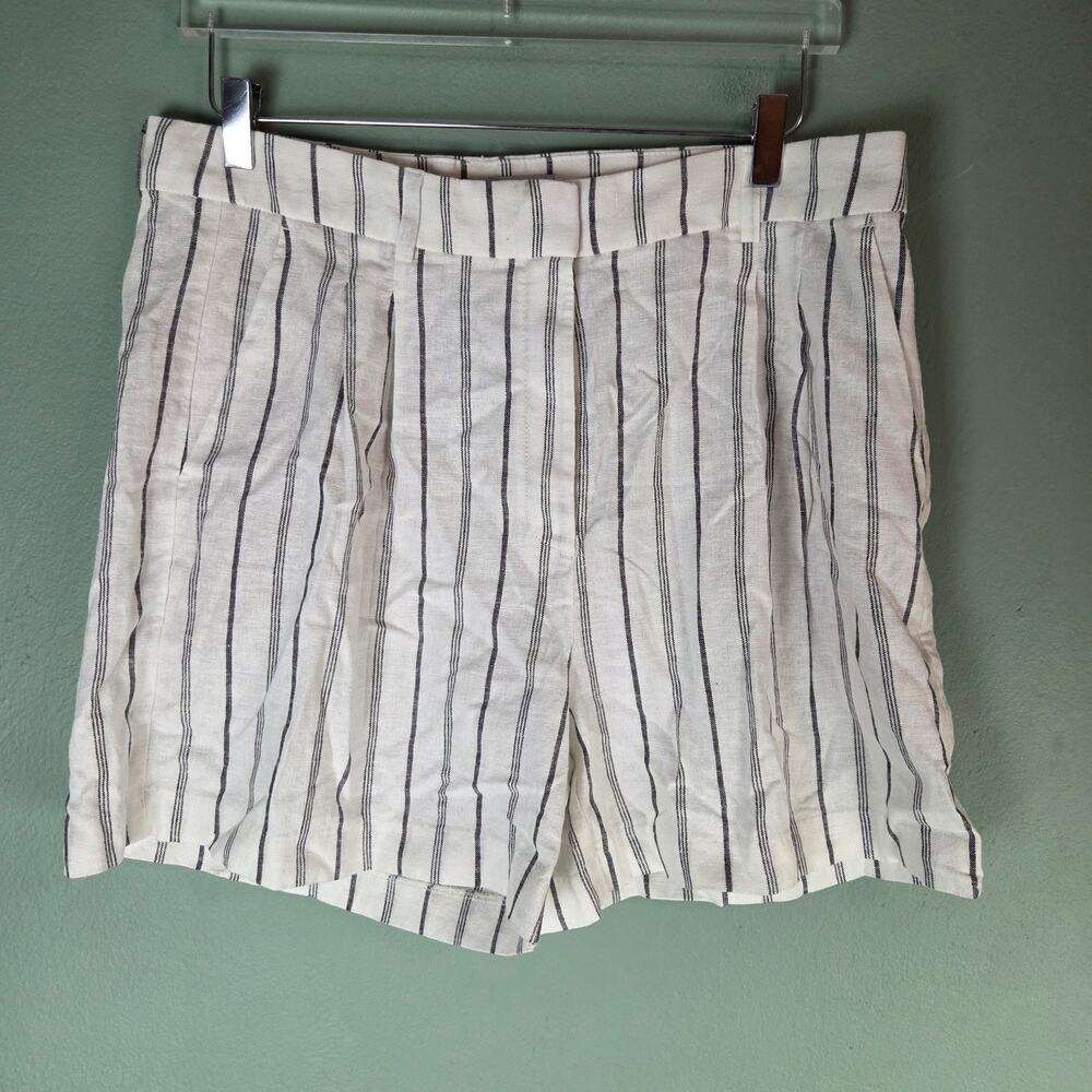 Old Navy Womens Large Extra High-Rise Linen Blend Trouser Shorts Striped White